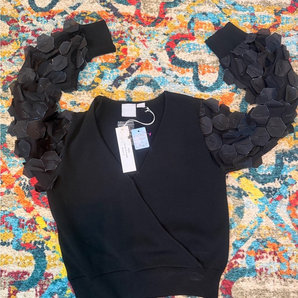 One Degree Celsius New York NWT: Black Top with Textured Sleeves